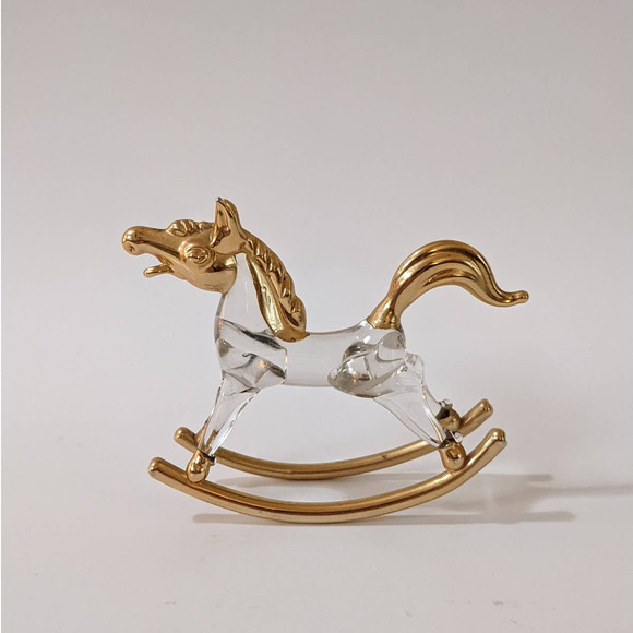 Vintage Crystal & Gold Rocking Horse Small Figurine - Picture 2 of 10